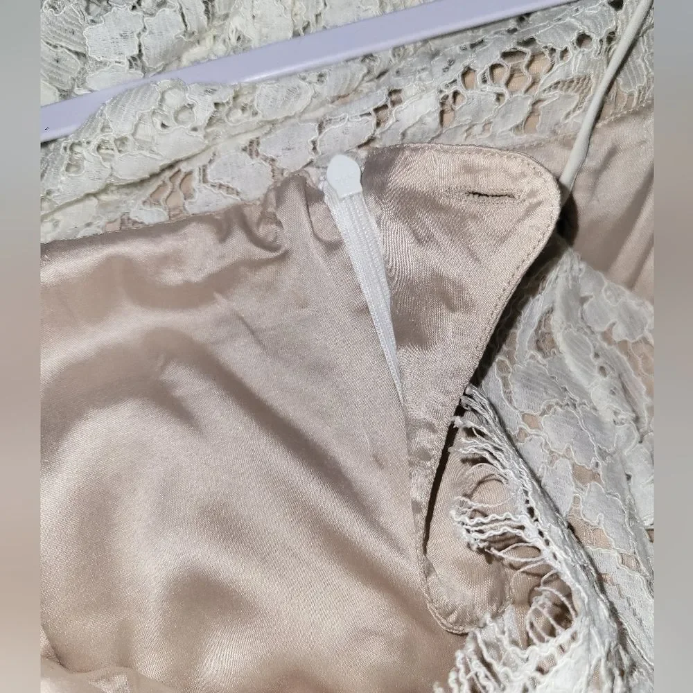 Bardot White Lace Overlay Nude Cami Strap Vneck Midi Dress Womens 10 - Picture 7 of 7